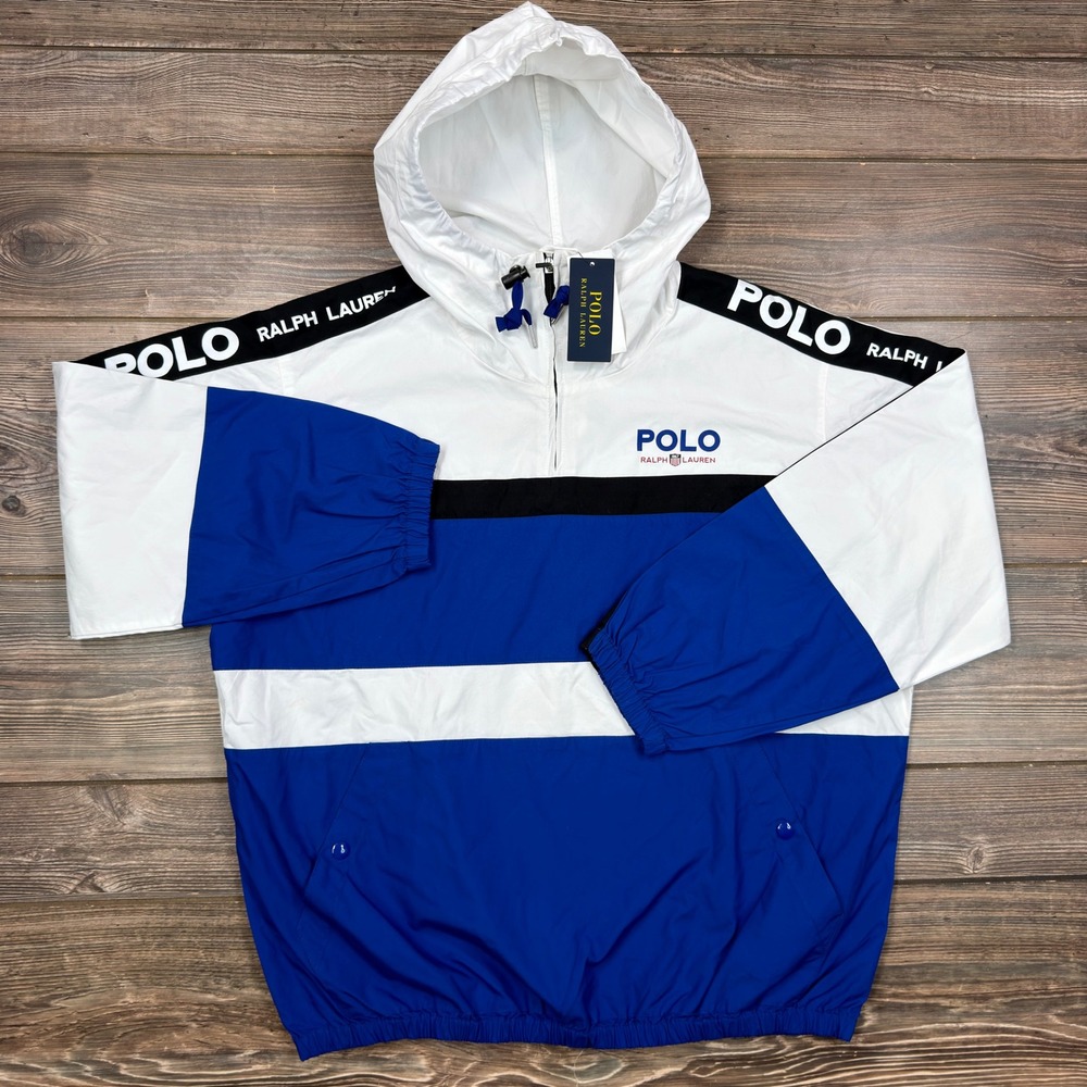Polo Ralph Lauren Mens Medium Windbreaker Blue White Colorblock Logo NWT